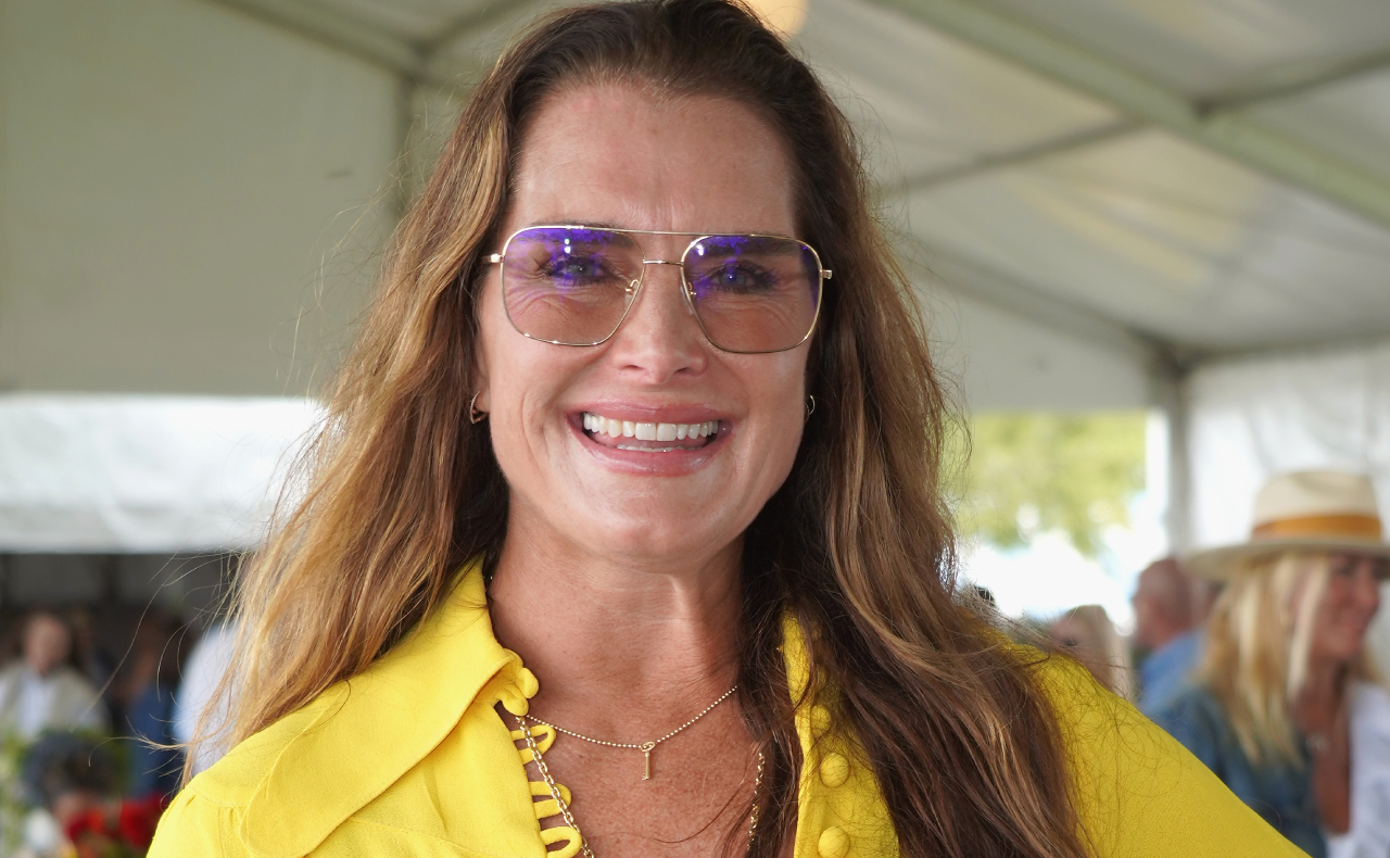 Brooke Shields yellow shirt glossy skin favourite lip balm