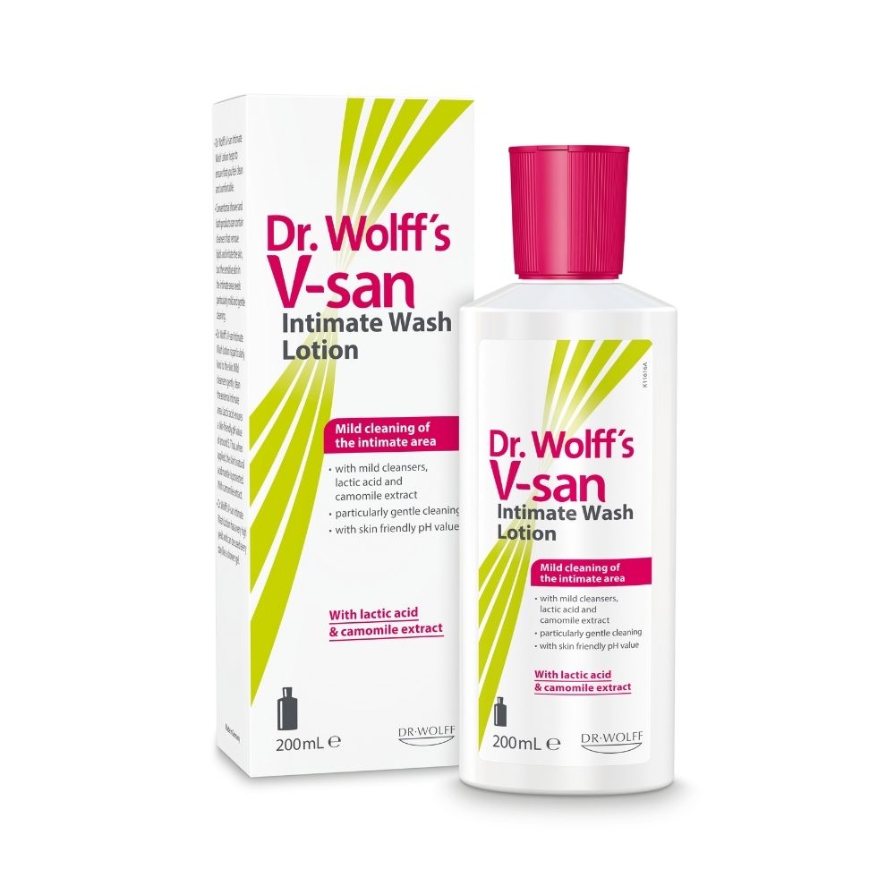 Dr. Wolff’s V-san Intimate Wash Lotion is a lotion that offers a gentle daily hygiene solution for the genital area