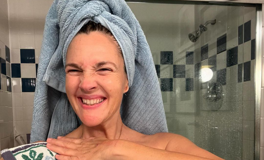 drew barrymore in hair towel